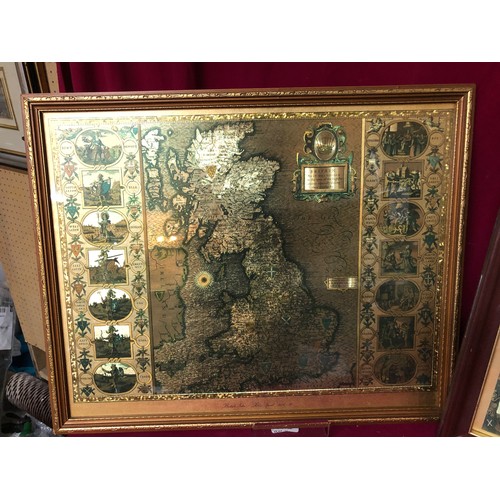 743 - 2 metallic etched pictures of the British Isles one in dark wood frame measuring 56cms x 46cms. The ... 