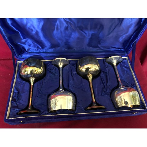 749 - A boxed set of 4 large epns wine goblets.