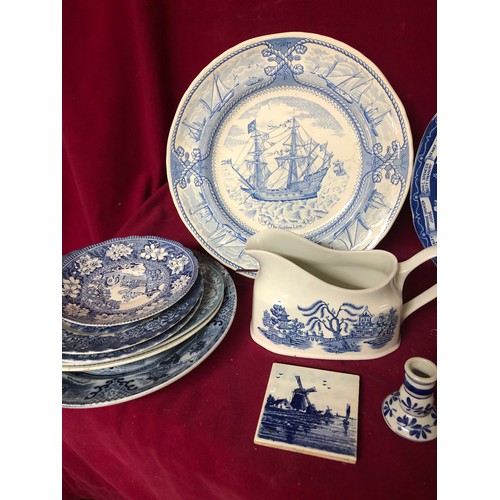 778 - Collection of blue and white pottery including plates, bowls and jugs