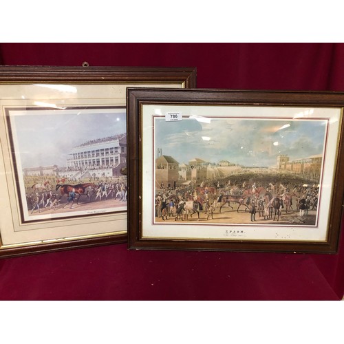 786 - 2 Vintage Epsom Derby horse racing prints.