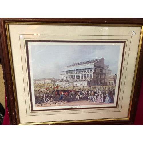 786 - 2 Vintage Epsom Derby horse racing prints.