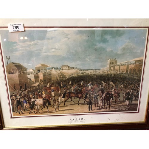 786 - 2 Vintage Epsom Derby horse racing prints.