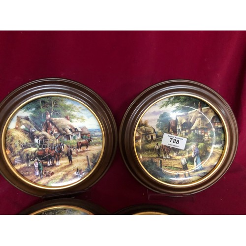 788 - Selection of 6 decorative Wedgewood 'Country days' plates set in wood surround for wall hanging