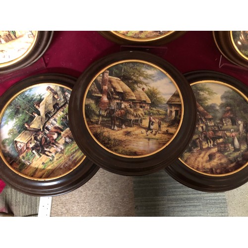 788 - Selection of 6 decorative Wedgewood 'Country days' plates set in wood surround for wall hanging