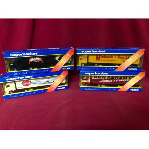 13 - Selection of 4 Corgi superhauliers. A TY85717 Volvo box trailer - Ginsters, a TY86710 Volvo curtains... 