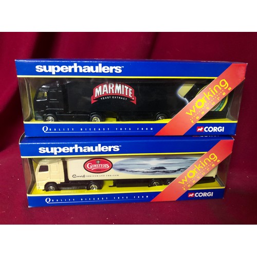 13 - Selection of 4 Corgi superhauliers. A TY85717 Volvo box trailer - Ginsters, a TY86710 Volvo curtains... 