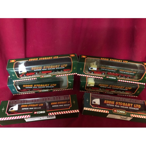 18 - Selection of 6 Eddie Stobart models. A 59502 ERF curtainside trailer, a TY86705 Volvo skeletal trail... 