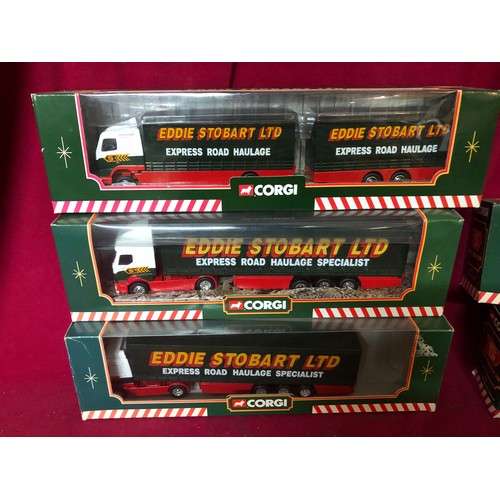 18 - Selection of 6 Eddie Stobart models. A 59502 ERF curtainside trailer, a TY86705 Volvo skeletal trail... 