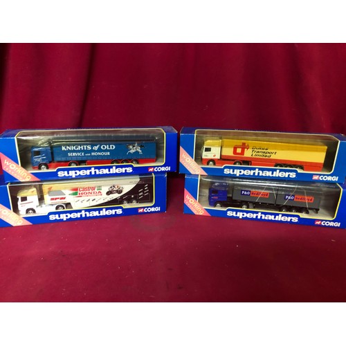 19 - Selection of 4 Corgi superhauliers. A TY87004 DAF skeletal trailer - P & O Nedlloyd, a TY86611 Scnia... 