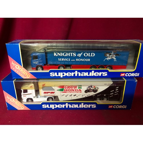 19 - Selection of 4 Corgi superhauliers. A TY87004 DAF skeletal trailer - P & O Nedlloyd, a TY86611 Scnia... 