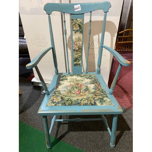 72 - Plain wood carver chair with padded base, seat height is 39cms and back height is 86cms. Also small ... 