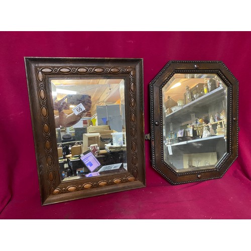 66 - 2 Edwardian oak Framed Mirrors with carved decoration & Beveled Edges  measuring 48 cms long