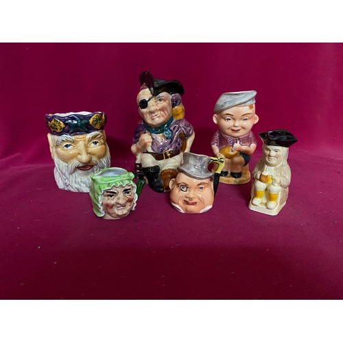 992 - Selection of Toby Jugs, some miniature. Repair made to Long John Silver