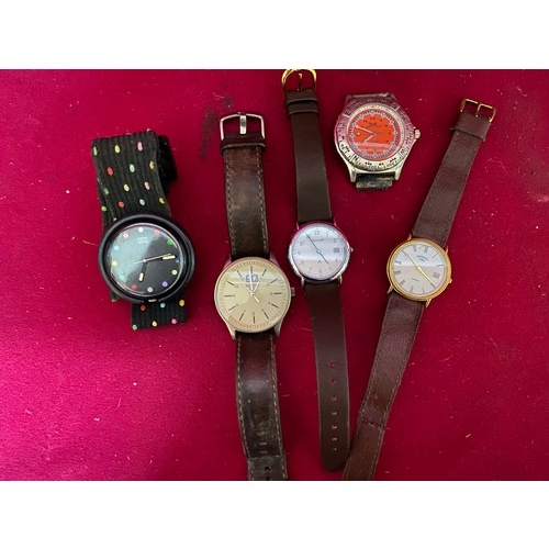 880 - 5 gents watches, Rotary, Boccia titanium, Swatch Swiss pop watch, Terrain sport and Accurist