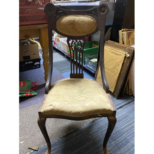 690 - Occasional chair with upholstered seat elaborate back needs some TLC