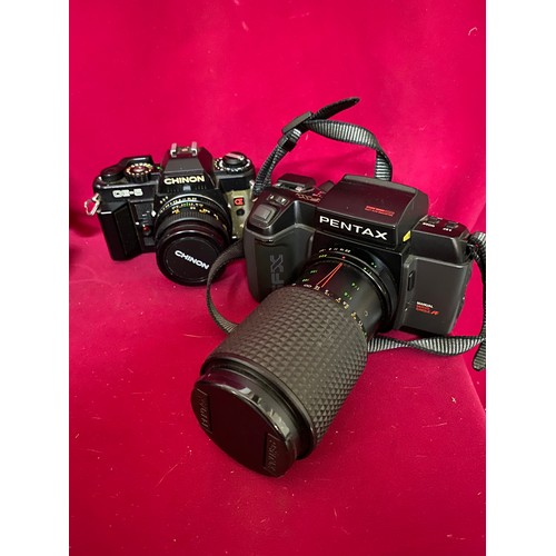 701 - Selection of cameras and lenses including Pentax SXFN, Halina, Canon, Hanimex, Pentax F zoom lens an... 