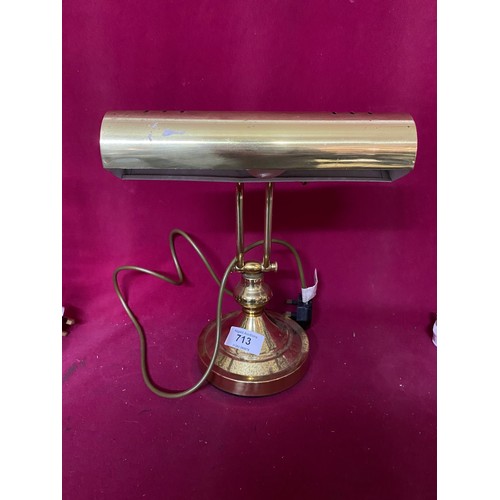 713 - Brass desk lamp, brass table lamp base and an onyx table lamp base.