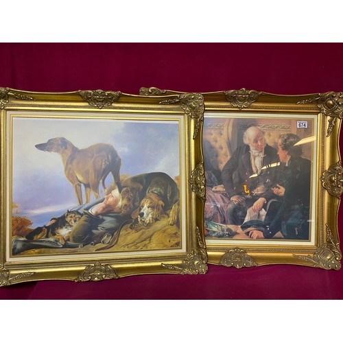 632 - Pair of large gilt framed Highland scene prints 73x63cms, one without glass.