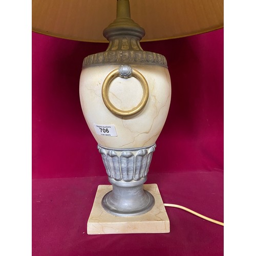 706 - Large table lamp in faux marble and gold coloured shade