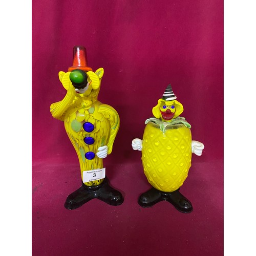 3 - 2 Murano style clowns, one pineapple clown