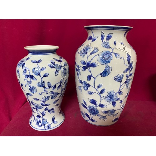 8 - Selection of 4 blue and white vases with largest measuring 30 cms tall