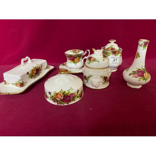 21 - Selection of Royal Albert 'Country Roses' trinket boxes, vase, butter dish, preserve pot