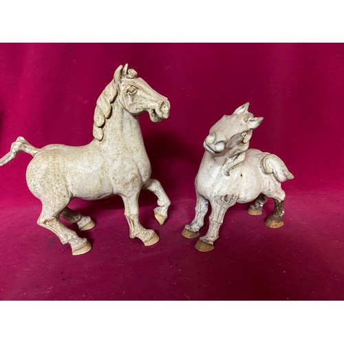 23 - Selection of 3 horse figures with largest measuring 26 cms tall