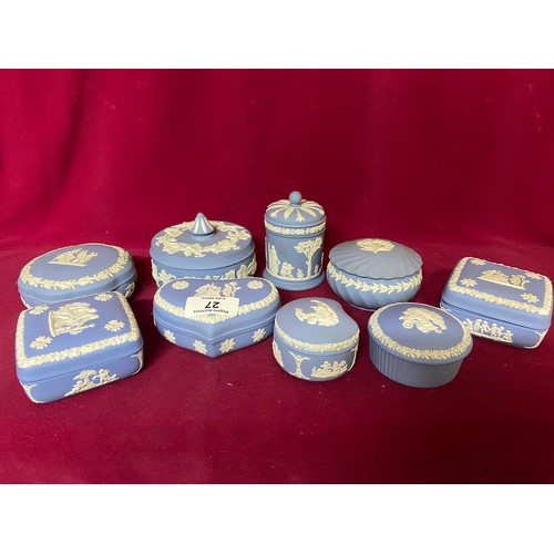 27 - Selection of 9 Wedgewood Jasperware trinket boxes