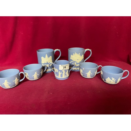 28 - Selection of Wedgewood jasperware including 4 cups, 2 mugs and a loving cup