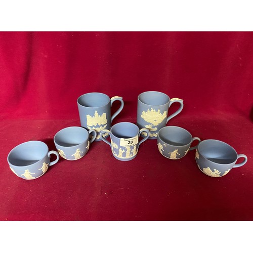 28 - Selection of Wedgewood jasperware including 4 cups, 2 mugs and a loving cup