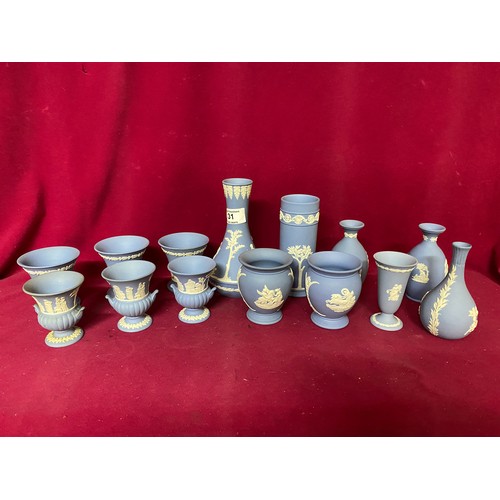 31 - Selection of 14 Wedgewood jasperware urns and vases