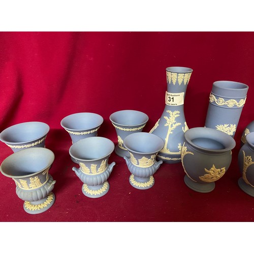 31 - Selection of 14 Wedgewood jasperware urns and vases