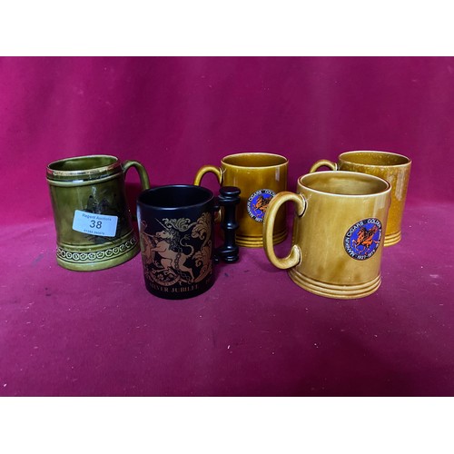 38 - Selection of 5 tankards from Portmeirion and Lord Nelson