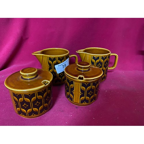 39 - Tea set for 2 including tea pot and coffee pot, 2 milk jugs, 2 sugar bowls and 2 cups