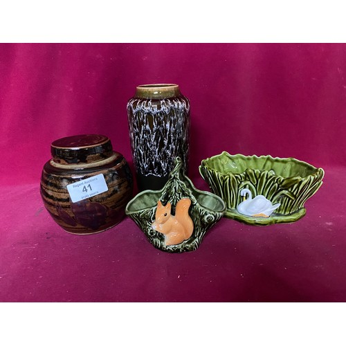 41 - West German vase, vase with lid and 2 pieces of Sylvac