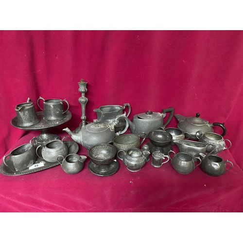 49 - Selection of Pewter jugs, tea pot trays and other