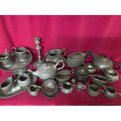 49 - Selection of Pewter jugs, tea pot trays and other