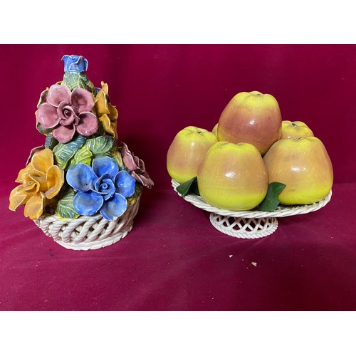 25 - 2 table centrepieces, a bowl of fruit and a bowl of flowers