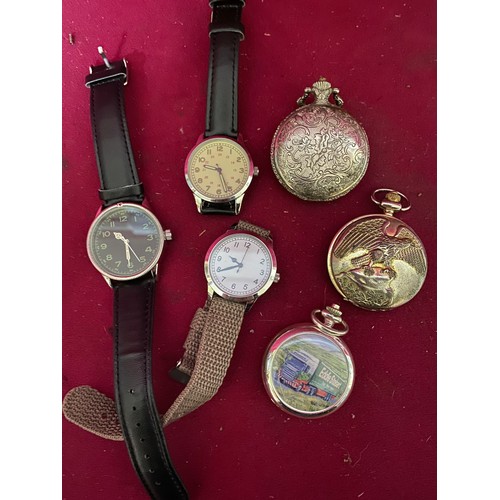 60 - 3 Eagle Moss military style gents watches and 3 pocket watches