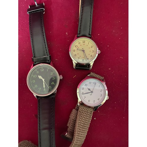 60 - 3 Eagle Moss military style gents watches and 3 pocket watches