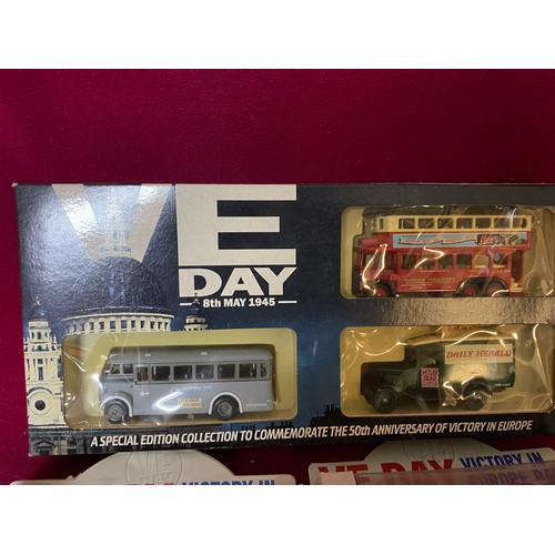 137 - Selection of 6 boxed individual LLedo VE day collectable models and a special edition 3 vehicle box