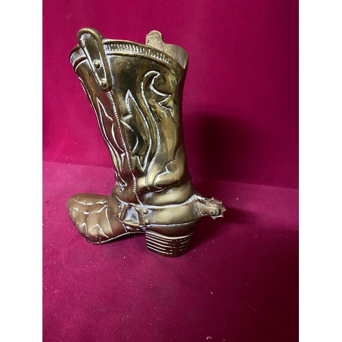 217 - Brass cowboy boot with spur measuring 22 cms tall