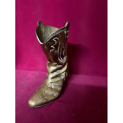 217 - Brass cowboy boot with spur measuring 22 cms tall