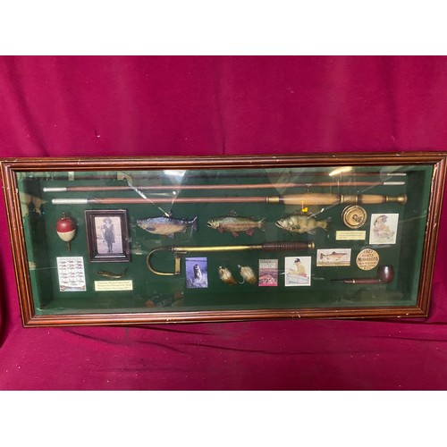 226 - 2 fishing display cabinets, one with coat hooks underneath measuring 47 x 30 and 85 x 35 cms