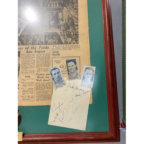 77 - Blackpool 1953 FA cup Triumph newspaper, framed with several autographs.