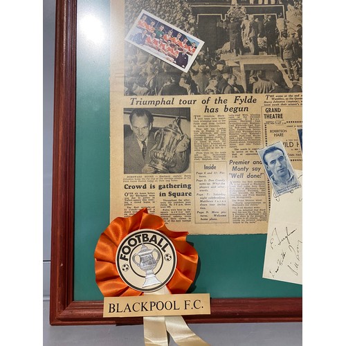 77 - Blackpool 1953 FA cup Triumph newspaper, framed with several autographs.