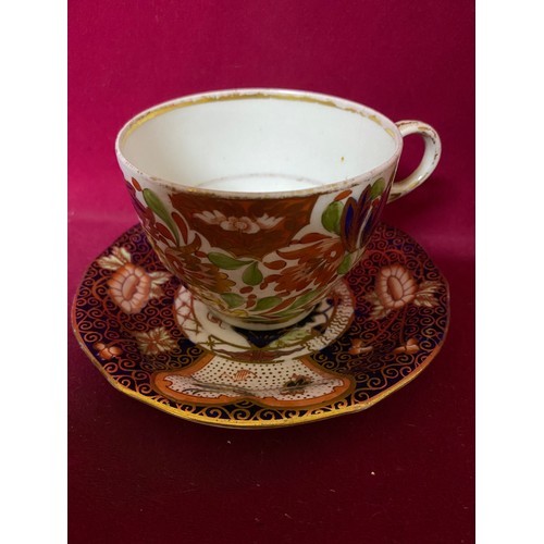 249 - Pair of Antique Royal Crown Derby cups and saucers with damaged trinket tray.