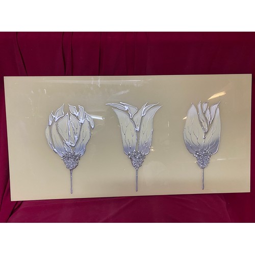 344 - Venetian bevelled glass picture depicting 3 flowers with raised decoration. 120x60cms