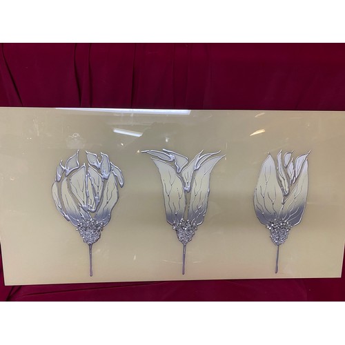 344 - Venetian bevelled glass picture depicting 3 flowers with raised decoration. 120x60cms