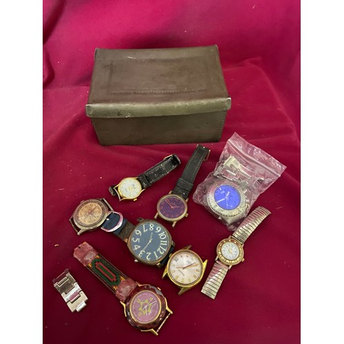 315 - Selection of part watches in pewter covered box